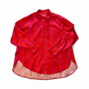 Vilagallo Orange & Pink Patterned Button Down Satin Shirt with Gold Tone Buttons